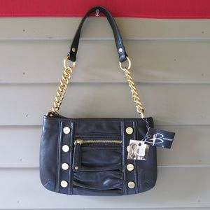 Makowsky Small leather Black Purse with Gold Chain and Buttons
